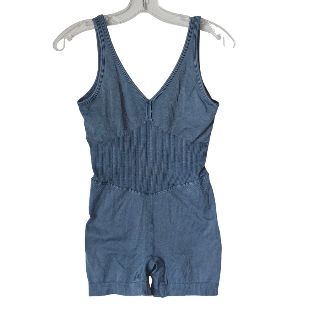 JoyLab Women Small‎ Blue Seamless Ribbed V-Neck Crisscross Back Athletic Romper
